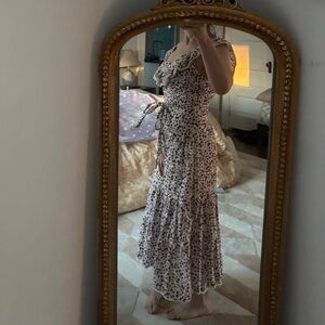 RIXO x Target Cream Mexican-Inspired Prarie Midi Dress with Brown Leaf Print